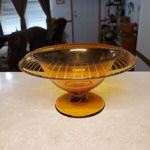 Vintage Amber Glass Compote Pedestal Bowl Candy Mayonnaise Dish